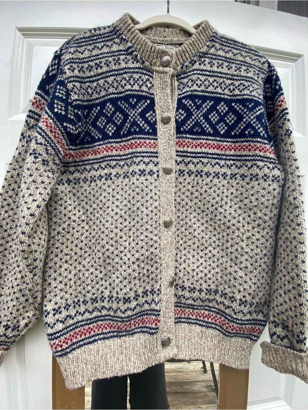 Vintage L.L.Bean Wool Nordic Fair Isle Cardigan Sweater Made USA L